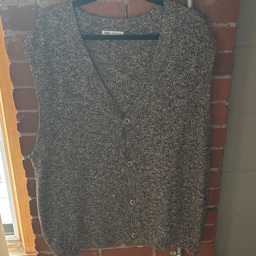 Zara Charcoal Knit Button-Up Vest